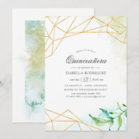 Aquarell-Geometrischer Kristall-Quinceañera