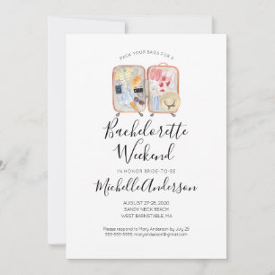 Aquarell-Gepäck-Junggesellinnen-Wochenende-Einladu Einladung