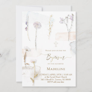 Aquarell gepresste Blumen Taufe Einladung