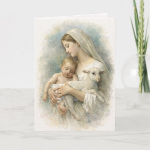 Aquarell  Gesegnete Jungfrau Maria Jesus Lamm Karte