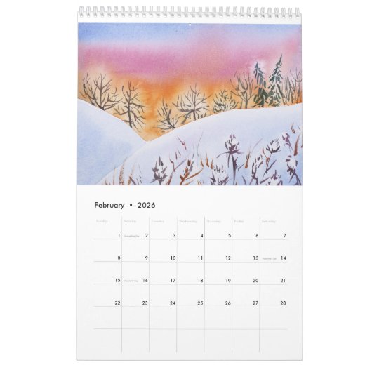 Aquarell gestaltet 2019 Wandkalender (Feb 2026)