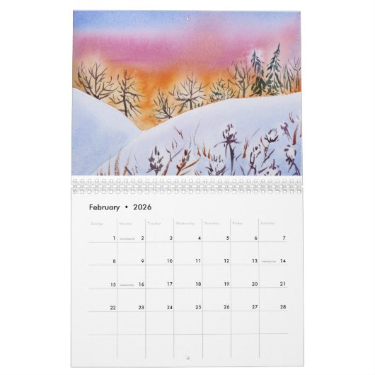 Aquarell gestaltet Wand 2019 landschaftlich Kalender (Feb 2026)