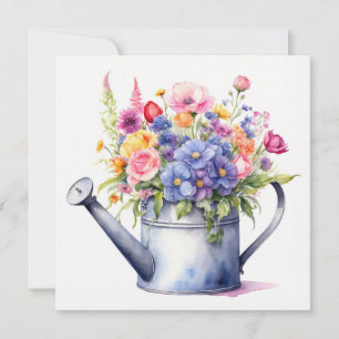 Aquarell-Gießkanne mit Gartenblumen  Karte