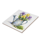 Aquarell-Gießkanne mit Irisblumen Fliese (Seite)