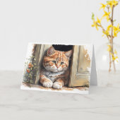 Aquarell Ginger Cat Denken Sie an Sie Karte (Gelbe Blume)