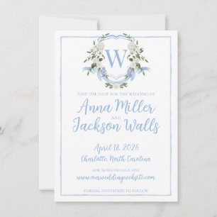 Aquarell-Ginger-Topf-Monogrammwappen, Blau Weiß Save The Date