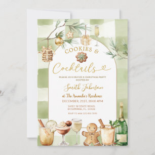Aquarell Gingham Cocktail und Kekse Winter Einladung