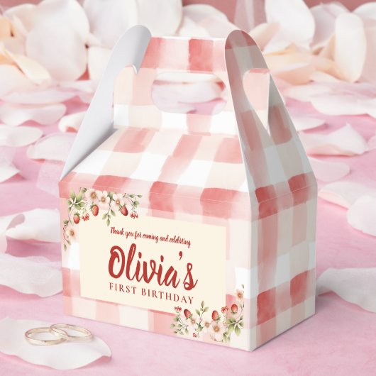 Aquarell Gingham Erdbeere Geburtstagsgeschenkbox Geschenkschachtel (Hochzeit)