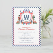 Aquarell-Gingham-Nussknacker-Maus-Monogrammwappen Einladung (Stehend Vorderseite)