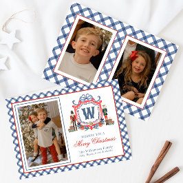 Aquarell Gingham Nussknacker Maus Monogrammwappen Feiertagskarte