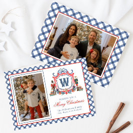 Aquarell-Gingham-Nussknacker-Maus-Monogrammwappen Feiertagskarte