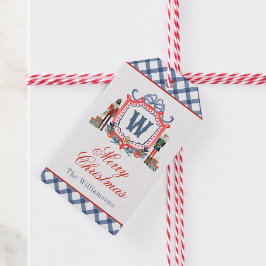 Aquarell Gingham Nussknacker Maus Monogrammwappen Geschenkanhänger