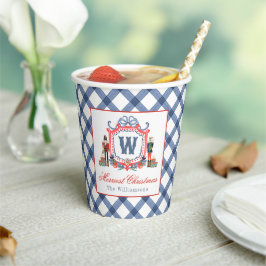 Aquarell Gingham Nussknacker Maus Monogrammwappen Pappbecher