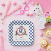 Aquarell Gingham Nussknacker Maus Monogrammwappen Pappteller (Party)