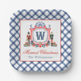 Aquarell Gingham Nussknacker Maus Monogrammwappen Pappteller