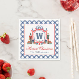 Aquarell Gingham Nussknacker Maus Monogrammwappen Serviette