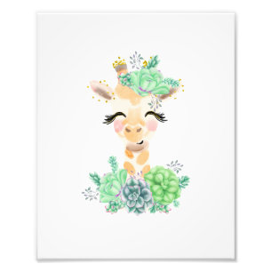 Aquarell-Giraffe mit Sukkulenten-Foto-Druck Fotodruck
