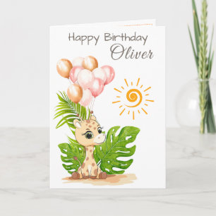Aquarell-Giraffen-Kinder-Geburtstagskarte mit Name Karte