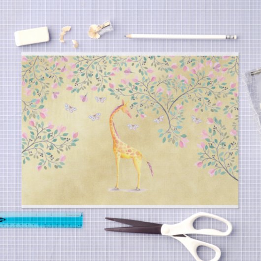 Aquarell-Giraffen-Schmetterlinge und Blüte Seidenpapier (Handwerk)