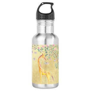 Aquarell-Giraffen-Schmetterlinge und Blüte Trinkflasche