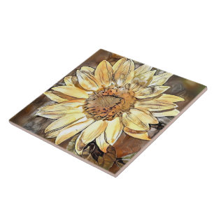Aquarell Glänzende Sonnenblume Elegante Kollektion Fliese