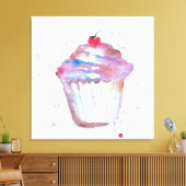 Aquarell, glänzender Cupcake, lila rosa Leinwanddruck (Insitu (Wohnzimmer))