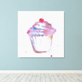Aquarell, glänzender Cupcake, lila rosa Leinwanddruck (Insitu (Holzboden))