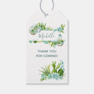 Aquarell-Glas-Terrarium-Sukkulenten-Baby-Party Geschenkanhänger