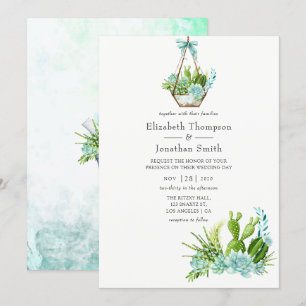 Aquarell-Glas-Terrarium-Sukkulenten-Hochzeit Einladung