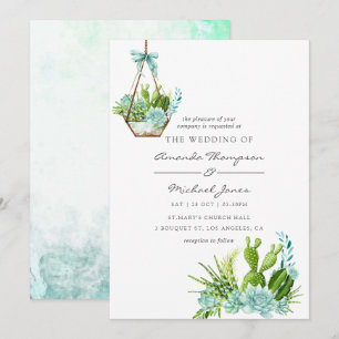 Aquarell Glas Terrarium Sukkulenten Hochzeit Einladung