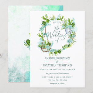 Aquarell-Glas-Terrarium-Sukkulenten-Hochzeit Einladung