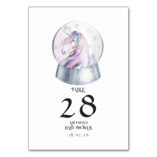 Aquarell-Glitter-Einhorn-Winter Tischnummer