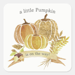 Aquarell Glitter-Kürbis Herbst-Baby-Party Quadratischer Aufkleber