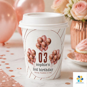 Aquarell Glitter Rosen Gold Ballon 3. Geburtstag Pappbecher