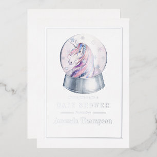 Aquarell Glitzer Einhorn Weihnachtsdusche Folieneinladung