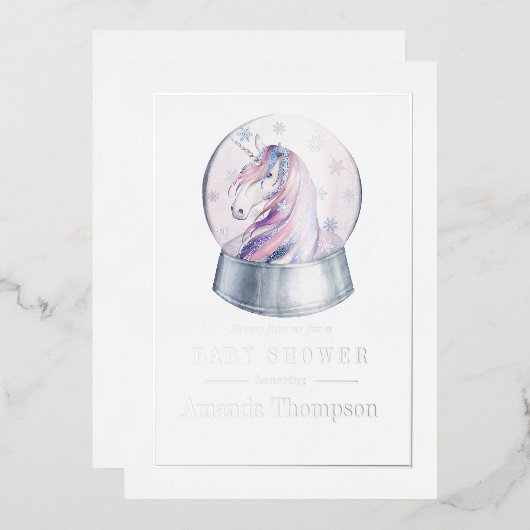 Aquarell Glitzer Einhorn Weihnachtsdusche Folieneinladung (Vorderseite/Rückseite)