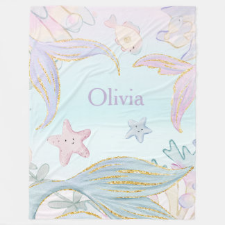 Aquarell Glitzer Meerjungfrau Schwänze unter Wasse Fleecedecke