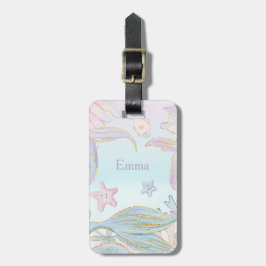 Aquarell Glitzer Meerjungfrau Schwänze unter Wasse Gepäckanhänger