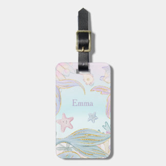 Aquarell Glitzer Meerjungfrau Schwänze unter Wasse Gepäckanhänger