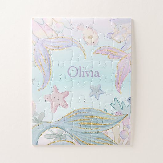 Aquarell Glitzer Meerjungfrau Schwänze unter Wasse Puzzle (Vertikal)