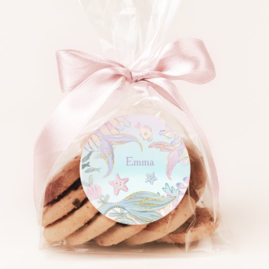 Aquarell Glitzer Meerjungfrau Schwänze unter Wasse Runder Aufkleber