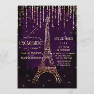 Aquarell Glitzer Paris Eiffel Tower Verlobung Einladung
