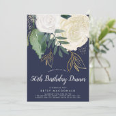 Aquarell & Glitzer Rose 50. Geburtstag Abendessen Einladung (Stehend Vorderseite)