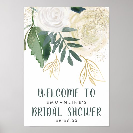 Aquarell & Glitzer Rose Bridal Show Willkommen Poster (Vorne)