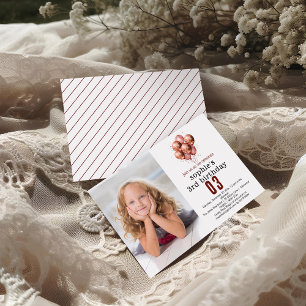 Aquarell Glitzer Rose Goldballon 3. Geburtstag Einladung