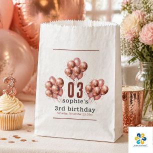 Aquarell Glitzer Rose Goldballon 3. Geburtstag Geschenktütchen