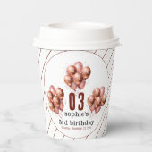 Aquarell Glitzer Rose Goldballon 3. Geburtstag Pappbecher (Rückseite)