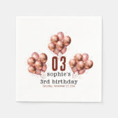 Aquarell Glitzer Rose Goldballon 3. Geburtstag Serviette (Vorderseite)