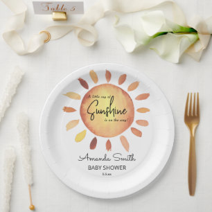 Aquarell Glücklicher Gelber Sonnens Baby Shower Pappteller
