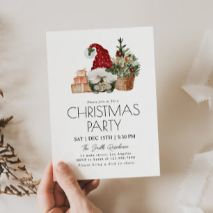 Aquarell Gnome Geschenke Weihnachtsbaum Party Einladung